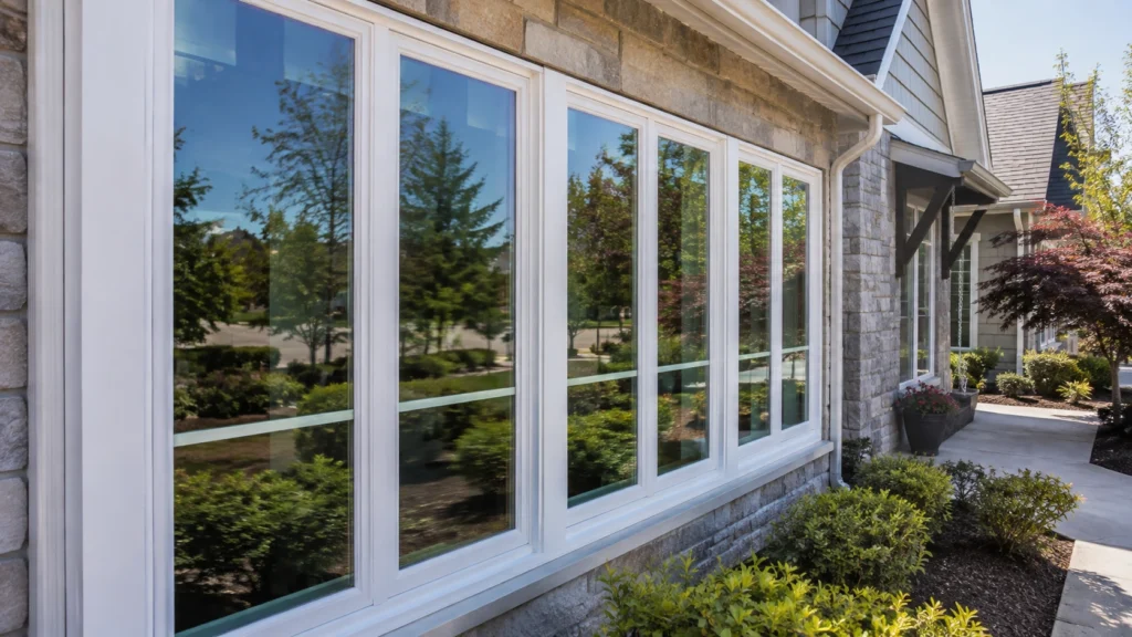 Clean residential windows improving the exterior appearance and curb appeal of a home